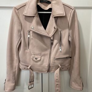 Light Pink Suede Moto Jacket